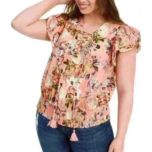 Women's INC Floral Front Tie Short Sleeve Plus Size Top. Size 3X